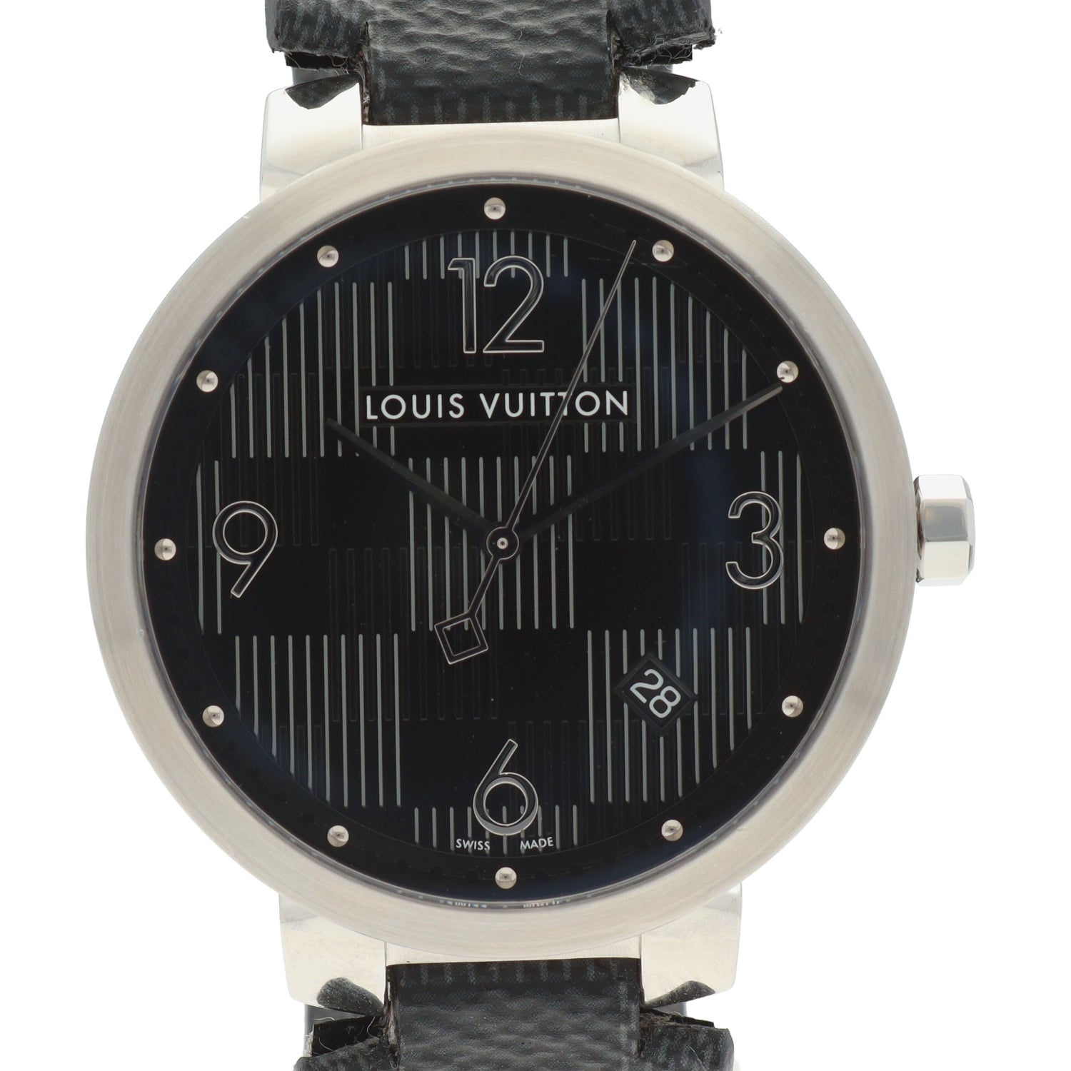 Louis Vuitton Tambour Quartz Watch Stainless Steel With Damier